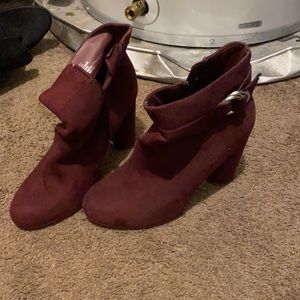 Burgundy faux suede booties